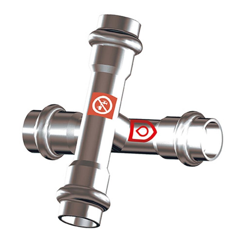 C-Stahl Pressfitting ausserachsiges Kreuzstck 15mm x 15mm x 15mm x 15mm unter Installation > Fittings > C-Stahl Pressfittings